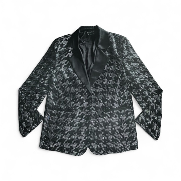 Retrofete Black and Silver Crystal Houndstooth Blazer 